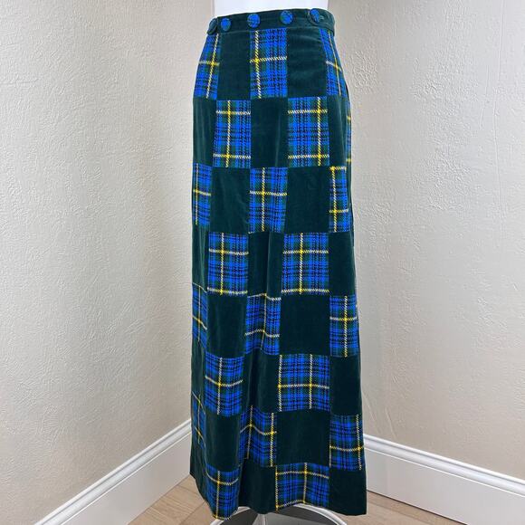Vintage 1970s Walker Mountain Crafts
Plaid & Velvet Patchwork Wrap Maxi Skirt - Picture 1 of 8